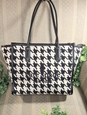 Kate Spade Houndstooth Convertible Tote With Embroidered Logo
